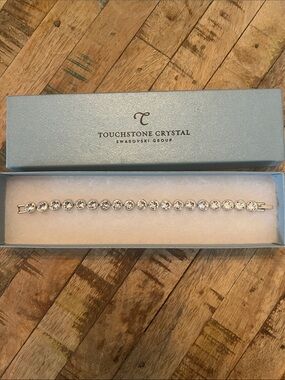 Touchstone Crystal Clear Round Crystal Ice Bracelet - Silver Tone